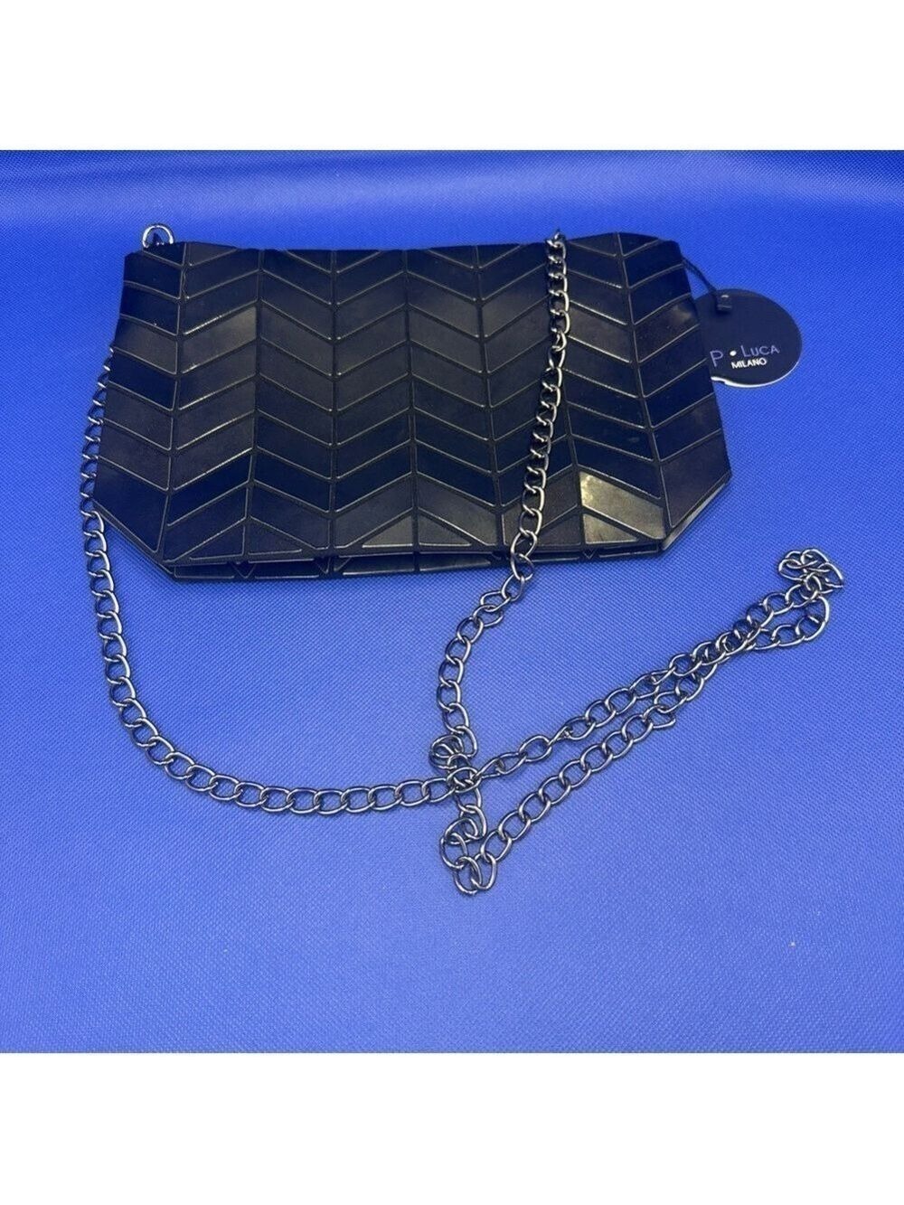 Patrizia Luca Geometric Crossbody Bag Clutch Purse Black Shimmer NWT - Picture 12 of 15